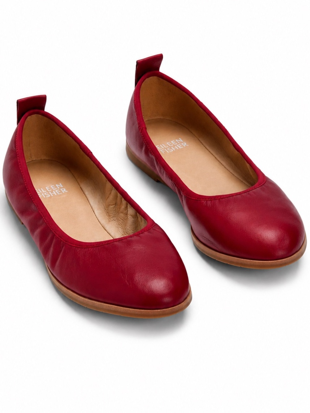 Eileen Fisher Notion Nappa Leather Ballet Flats Red Slip On Shoes Size 9.5